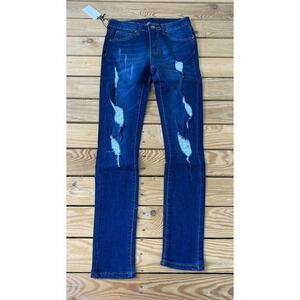 NWT MANIA Blue Distressed Skinny Jeans Size 3